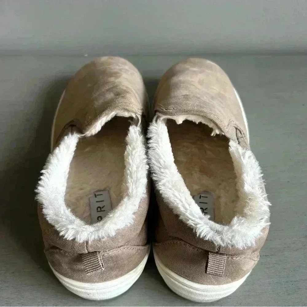 ESPRIT Slip On Sneaker Women 7.5 Paramount Neutral Tan Faux Fur Round Toe Shoe